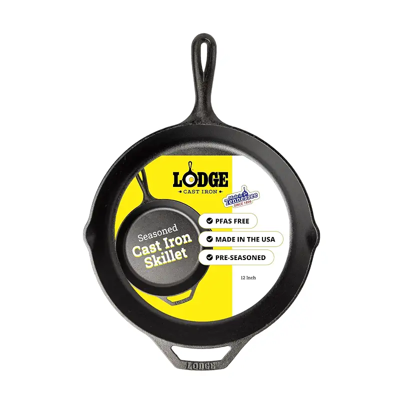 Lodge Pre-Seasoned Cast Iron Skillet, PFAS-Free, 12 Inches | Non-Toxic & Naturally Non-Stick Cast Iron Pan, Compatible with Oven, Stove, Grill & Campfire, Made in USA
