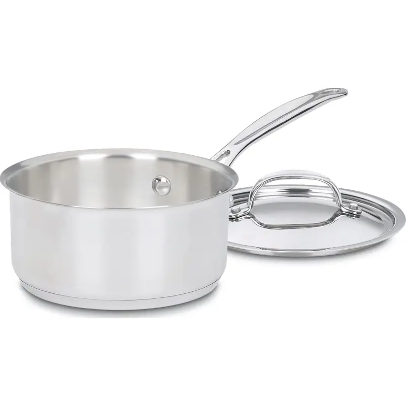 Cuisinart 1.5 Quart Sauce Pan with Cover, Stainless Steel Pot with Lid, Small Kitchen Pots, Dishwasher Safe, Compatible with Induction, Electric, Gas Cooktops, Oven Safe Saucepan, Cool Grip Handles | Stainless steel saucepan with aluminum encapsulated base for quick heating, dishwasher safe & oven safe to 550°F, 719-16
