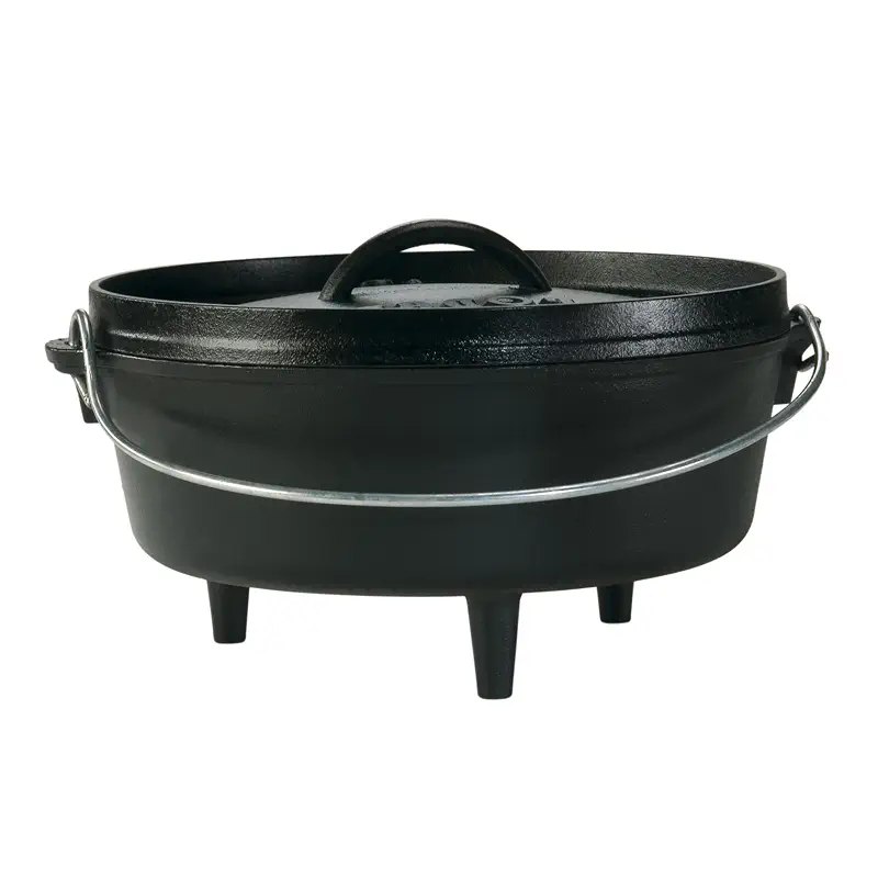 Lodge Pre-Seasoned Cast Iron Deep Camp Dutch Oven with Lid, 4 Quart | Dual Handles & Steel Handle with Strong Lid for Heavy-Duty Camping Cookware, Outdoor Use & Campfire Cooking