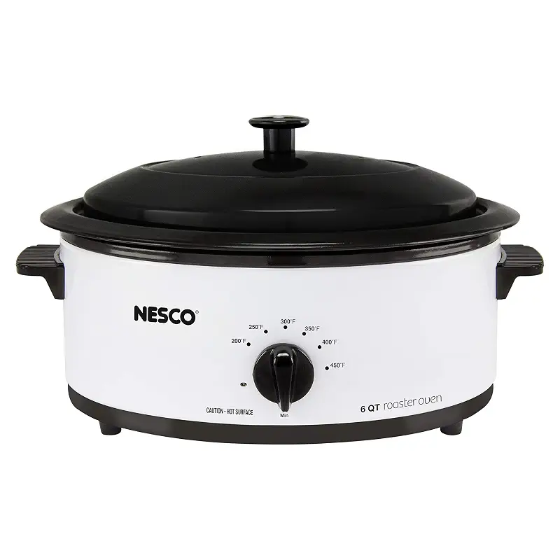 NESCO 4816‑14 Electric Roaster Oven for Everyday Home Cooking, White 6‑Quart Countertop Roaster with Porcelain Coated Steel Cookwell