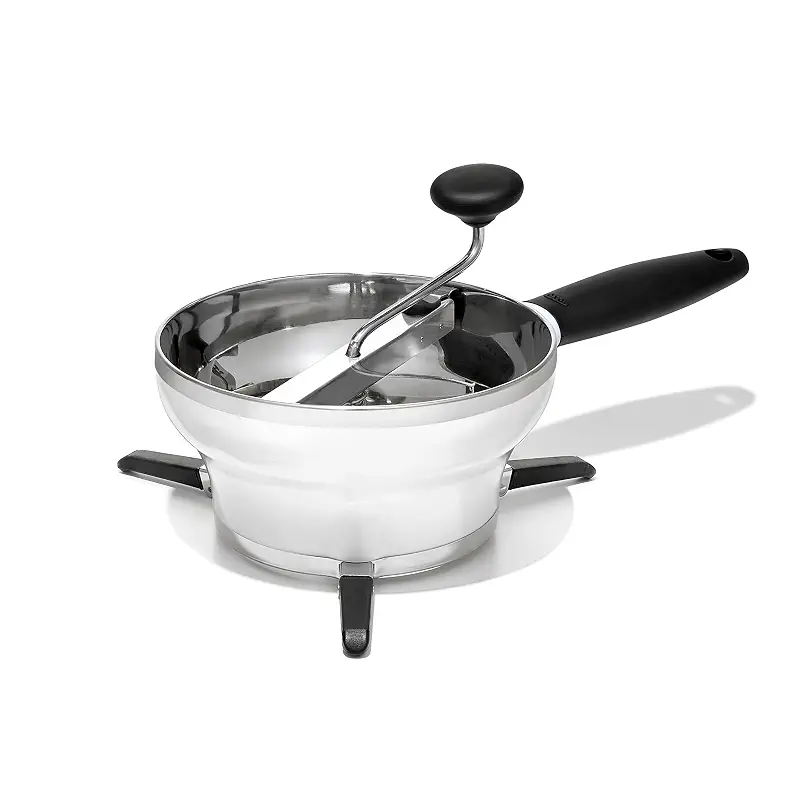 OXO Good Grips Stainless Steel Food Mill For Purees | 2.3 Qt Capacity, Three Grinding Disks for Different Textures, Non-Slip Legs, Ideal for Purees and Sauces, Dishwasher Safe