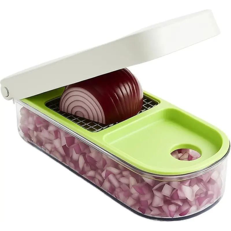 Vidalia Chop Wizard Vegetable Chopper – Original As Seen On TV Food Dicer with 2 Stainless Steel Blades, Large 2-Cup Container, Cleaning Tool, Dishwasher Safe Onion & Vegetable and Fruit Cutter | Original As Seen On TV, 2 Stainless Steel Blades, Large 2-Cup Container, Cleaning Tool Included, Dishwasher Safe
