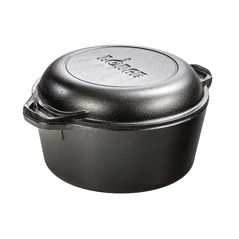 Lodge Cast Iron Double Dutch Oven, 2-in-1 Pot and Skillet Combo, 5 Quart | PFAS-Free & Non-Toxic Oven-Safe Cast Iron Dutch Oven with Loop Handle, Even Heat Retention, Ideal for Sourdough Bread Baking