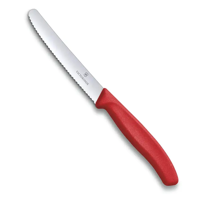 Victorinox Swiss Classic 4.3 In Tomato and Table Knife,Serrated Blade, Red | stainless steel blade for precision cutting of soft-skin fruits and vegetables. Ergonomic non-slip handle.