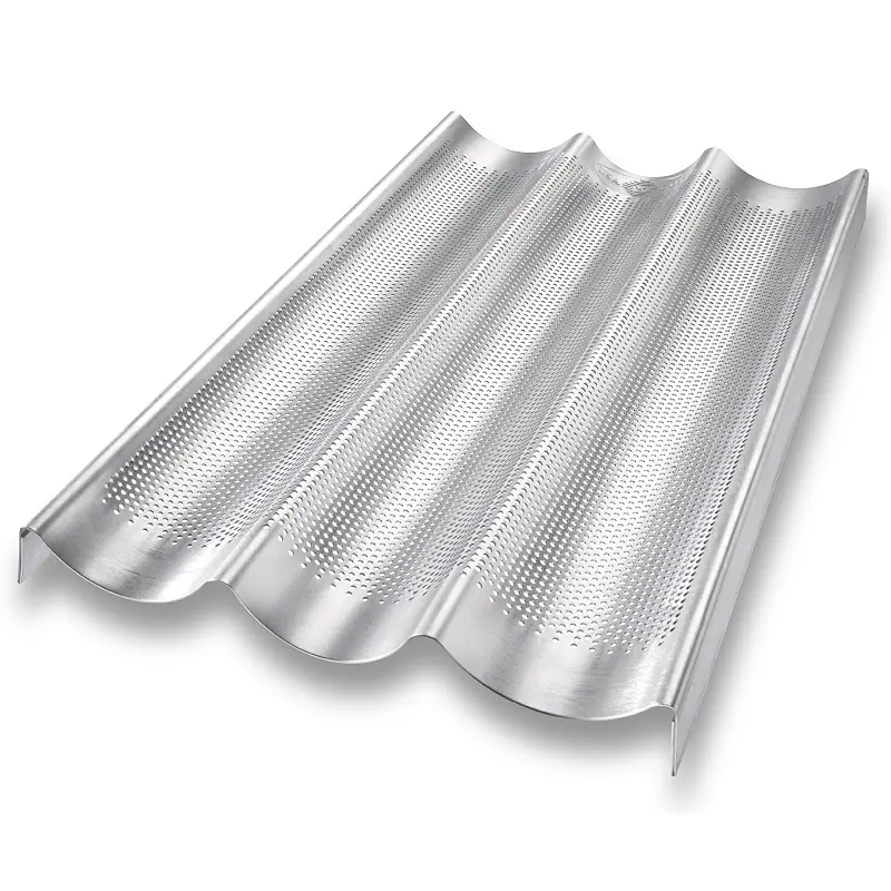 USA Pan Bakeware Aluminum Perforated Nonstick French Baguette Bread Pan, 3-Loaf