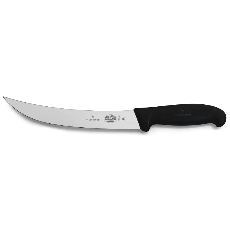 Victorinox Fibrox 8-Inch Curved Breaking Knife - Pro Butcher Slicing Knife | Swiss made stamped stainless steel blade with a non-slip ergonomic handle, NSF approved and dishwasher safe meat knife