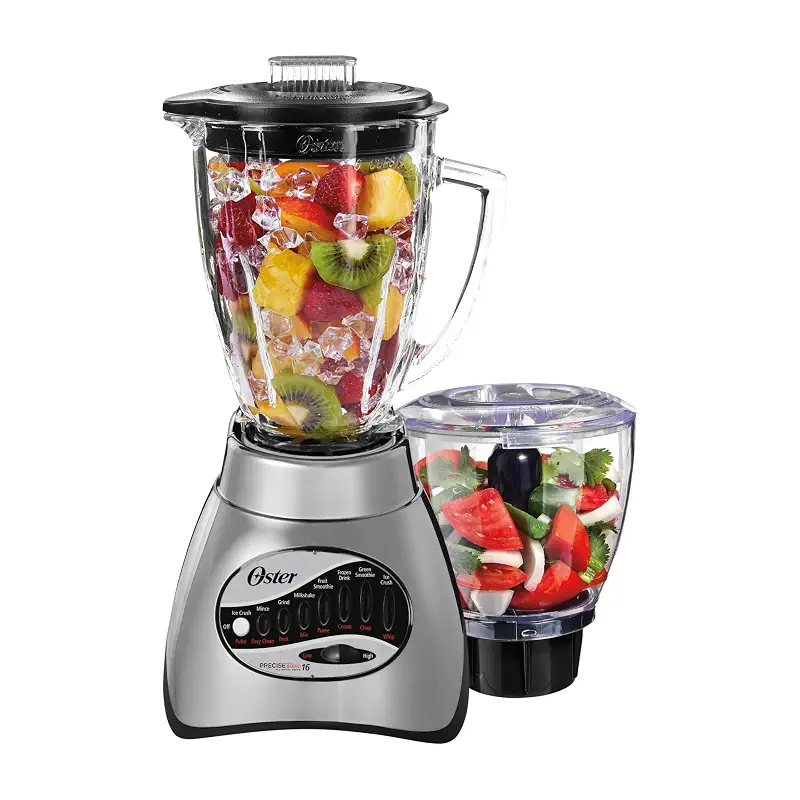 Oster Classic Series 16-Speed Blender with Food Chopper & 6-Cup Glass Jar, Countertop Kitchen Blender, Brushed Nickel
