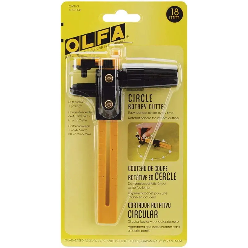 OLFA 18mm Rotary Circle Cutter (CMP-3) - 1.5-8.75" Circles, Ratchet | 18mm Rotary Circle Cutter, ratchet-dial handle, cuts 1.5-8.75 in circles - Cuts various materials - Quilters and Crafters