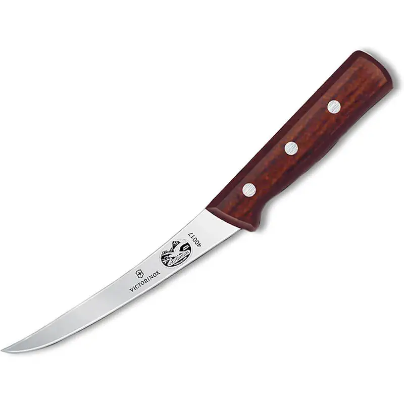 Victorinox Wood 6" Boning Knife, Curved Blade, Semi-stiff, Maple Handle | Professional stainless steel meat trimming tool, extra narrow design for deboning tasks, ergonomic natural wood grip