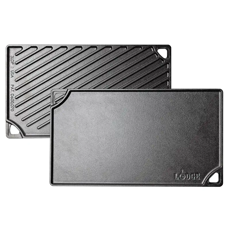 Lodge Reversible Cast Iron Grill/Griddle Pan, 16.75 x 9.5 Inches | Dual-Sided Double Burner Griddle for BBQ, Eggs, Pancakes & Burgers, PFAS-Free, Flat Top Cookware, Made in USA
