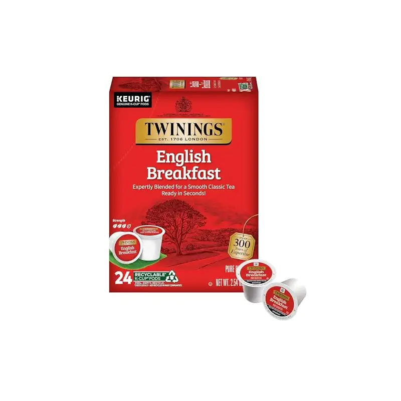 Twinings English Breakfast Black Tea K-Cups for Keurig, 24 CT (1 Pack) | A Smooth Classic Tea, Flavourful, Robust, Naturally Caffeinated, 24 K-Cup Pods for Single Serve Brewers, Enjoy Hot or Iced