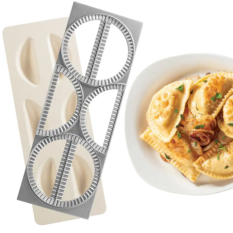 CucinaPro Pierogi Maker w Tray & Press- Make 6 Pierogis, Dumplings at Once | Stainless Steel Durable Construction, Portable Set Easy to Use- Homemade Cooking Essential for Empanadas, Potstickers & More