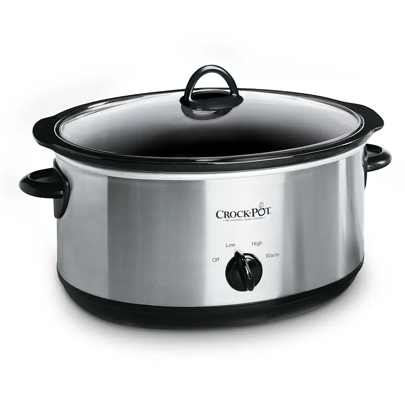 Crock-Pot 7-Quart Manual Slow Cooker, Family Size Serves 8+ People & Fits 6-lb Roast, Removable Stoneware with Warming Setting, Dishwasher Safe for Easy Cleanup, Stainless Steel