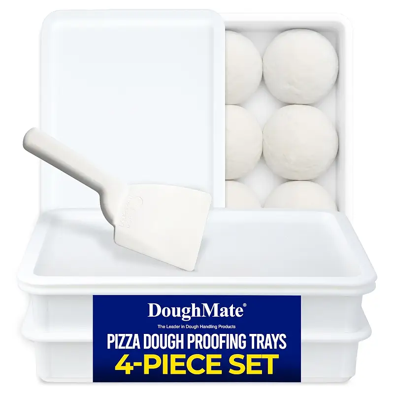 DoughMate® Pizza Dough Proofing Box & Tray Kit | 2 Stackable Pizza Dough Trays, 1 Lid & A Dough Scraper – NSF® Certified, Made in USA