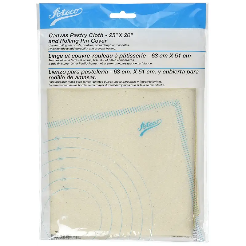 Ateco Canvas Pastry Cloth and Rolling Pin Cover, 25" x 20", Off-White
