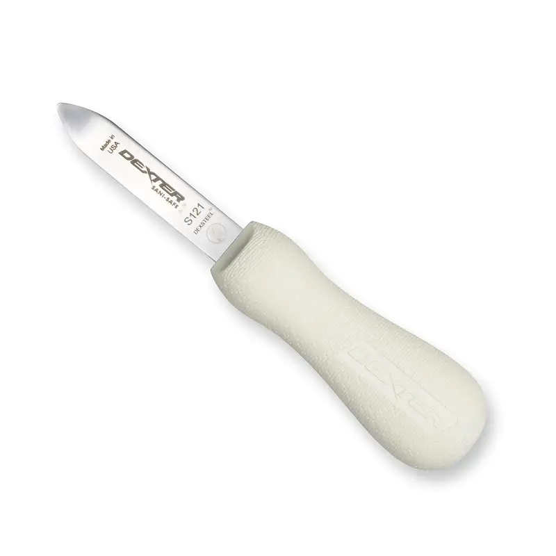 Dexter-Russell Sani-Safe 2.75" New Haven Oyster Knife, Carbon Steel | Classic New Haven pattern blade with bent tip that pops oysters open easily. Slip-resistant grip for raw bar and home use.