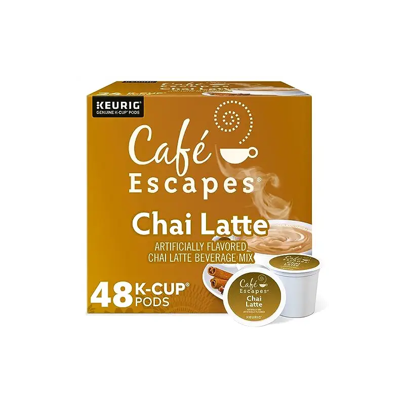 Cafe Escapes, Chai Latte Tea Beverage, Single-Serve Keurig K-Cup Pods, 48 Count (2 Boxes of 24 Pods)