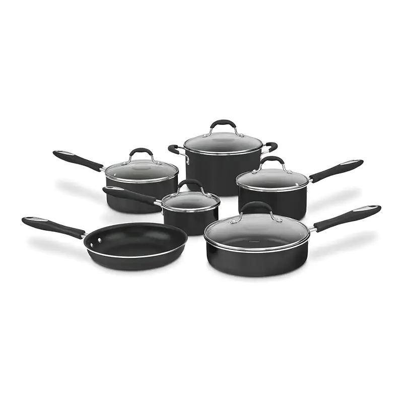 Cuisinart Pots and Pans Set, Nonstick w/Aluminum Core, 11-Piece, Black | 11-pc pots and pans set non stick, dishwasher safe & oven safe to 350°F, features aluminum core & easy grip handles, 55-11BK