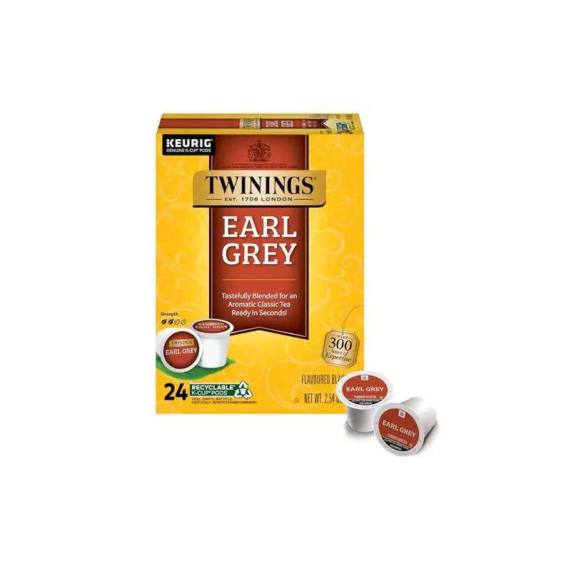 Twinings Earl Grey Black Bergamot Tea K-Cups for Keurig 24 CT Box (1 Pack) | Traditional Black Tea, Light & Citrusy, Naturally Caffeinated, 24 Keurig Pods for Single Serve-Brewers, Enjoy Hot or Iced