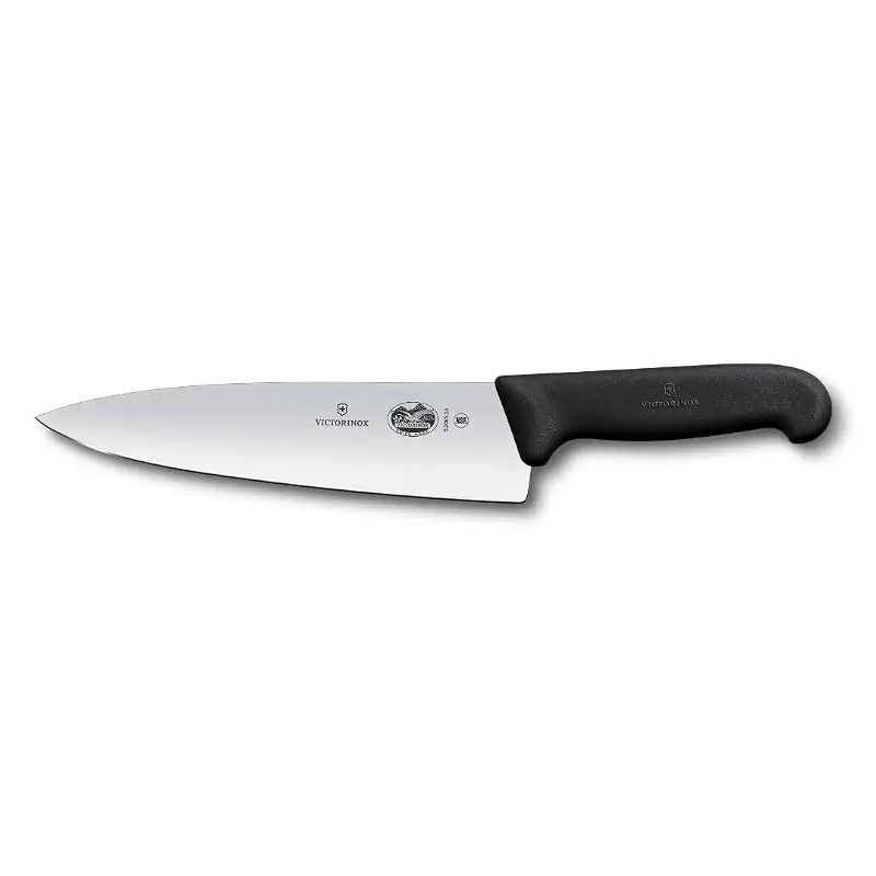 Victorinox Fibrox Pro 8 Inch Chef’s Knife, Dishwasher Safe, Black | Ergonomic TPE non-slip handle for professional chopping, slicing, and dicing. Swiss made, dishwasher safe kitchen tool