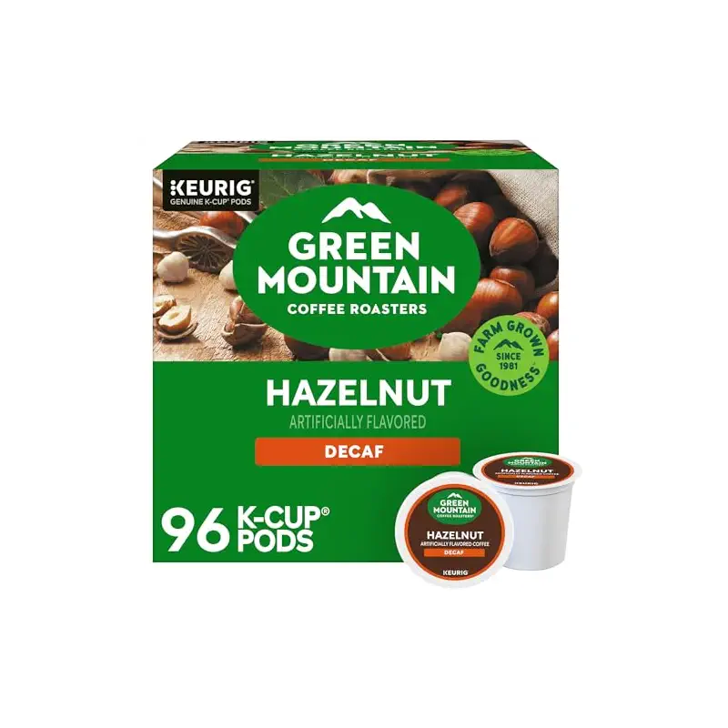 Green Mountain Coffee Roasters Hazelnut Decaf, Single-Serve Keurig K-Cup Pods, Flavored Light Roast Coffee Pods, 96 Count