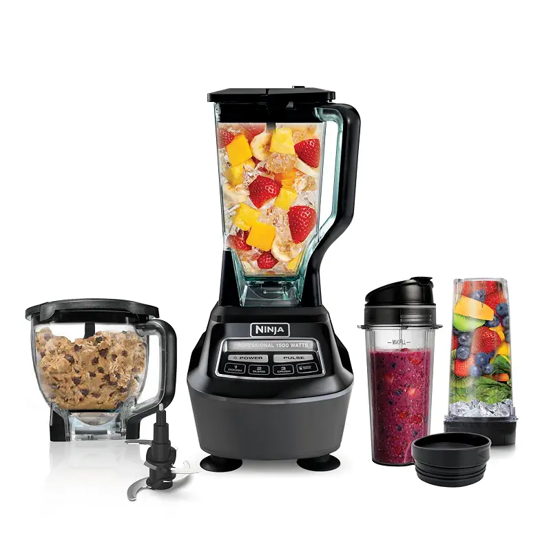 Ninja Mega Kitchen System, 1500W, 72oz Pitcher, 8-Cup, Black, BL770 | 1500W all-in-one blends smoothies, processes salsa & dough. 72-oz pitcher, 8-cup processor bowl, (2) 16-oz cups.