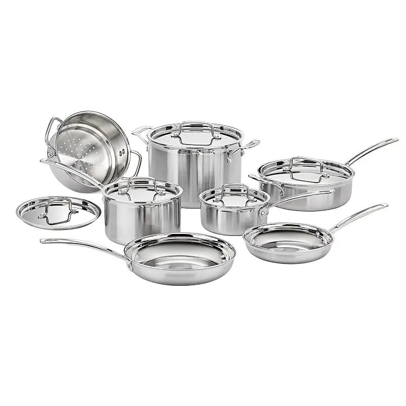 Cuisinart Stainless Steel Pots and Pans Set, Induction Compatible, 12 pc | 12-pc Cuisinart stainless steel cookware set with saucepans, sauté pan, stockpot, & skillets, oven safe to 500°F, MCPS-12N