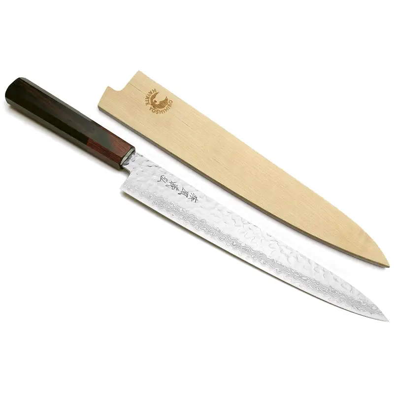 Yoshihiro VG10 46 Layers Hammered Damascus Sujihiki Japanese Slicer Knife (9.5" (240mm) Rosewood Handle)