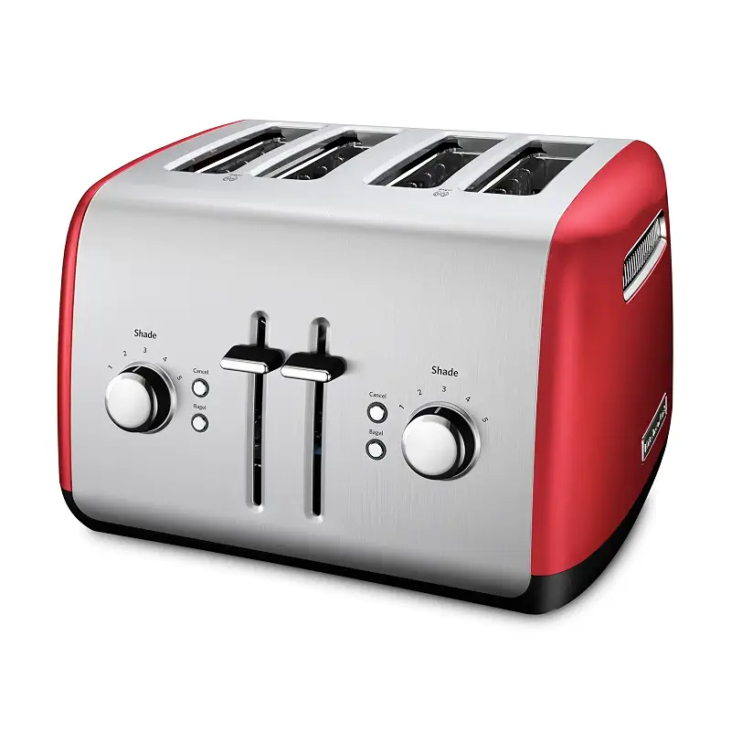 KitchenAid 4-Slice Manual Lift Toaster, KMT4115, Empire Red | 4-Extra wide slots, dual independent controls, toast your bagel just right, Adjustable Shade Control, Manual lift lever