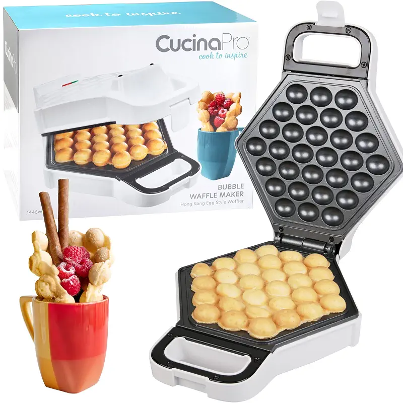 CucinaPro Bubble Waffle Maker, Electric Nonstick Hong Kong Egg Iron Griddle | Ready Indicator Light, Ready in under 5 Mins w Recipe Guide- Homemade DIY Ice Cream Cones- Special Breakfast or Dessert Gift