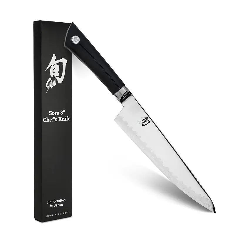 Shun Sora 8" Chef's Knife, Handcrafted Japanese Kitchen Knife, VG10 Steel Edge and 420J Stainless Steel Blade, Balanced Handle, Gyuto-Style Chef Tool for Professional and Home Chefs | Handcrafted Japanese Kitchen Knife, VG10 Steel Edge and 420J Stainless Steel Blade, Balanced Handle