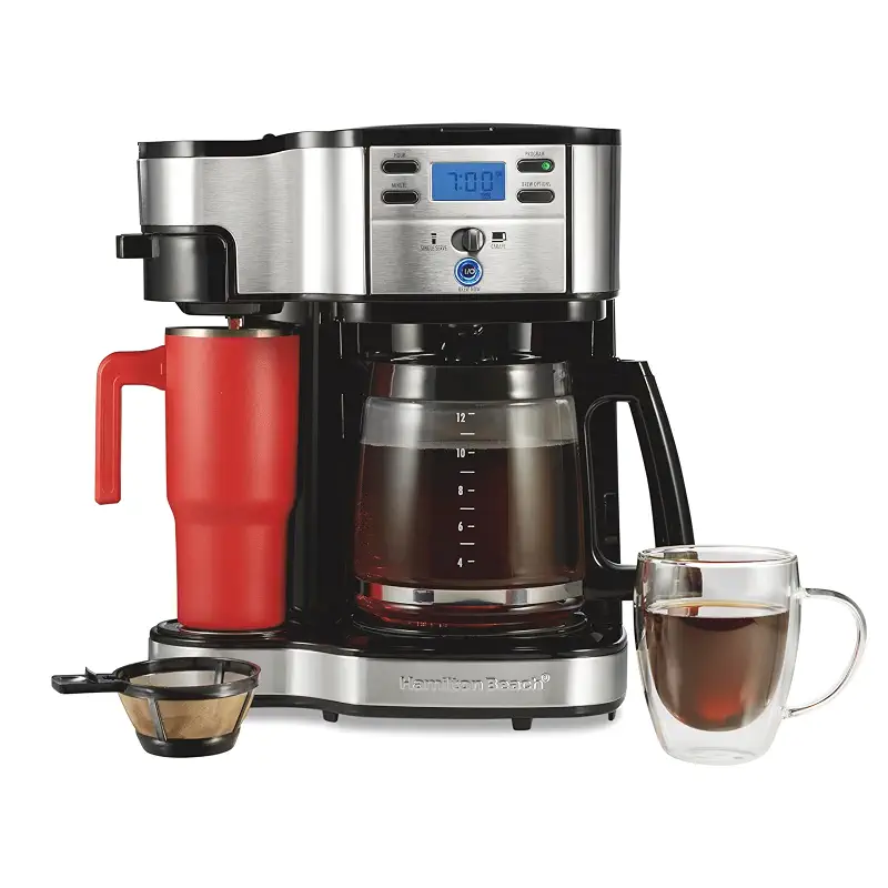 Hamilton Beach 2-Way Brewer Coffee Maker, Single-Serve and 12-Cup Pot, Black/Stainless Steel(49980A), Carafe | 12 Cup Glass Carafe | Black with Stainless Steel Accents | 49980RG