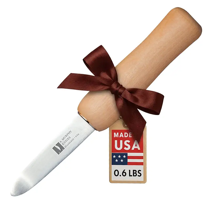 R Murphy Ramelson New Haven Oyster Shucking Knife, Regular, Wood Handle | Shucker Tool Opener, Curved Bent Tip, Stainless Steel Blade, Made in USA
