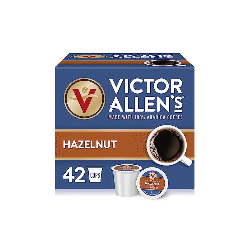 Victor Allen's Coffee Hazelnut Flavored, Medium Roast, 42 Count, Single Serve Coffee Pods for Keurig K-Cup Brewers | 100% Arabica beans, Keurig 2.0 compatible, Sweet nutty flavor profile, 90-150 mg caffeine per serving, Kosher-OU (Pareve)