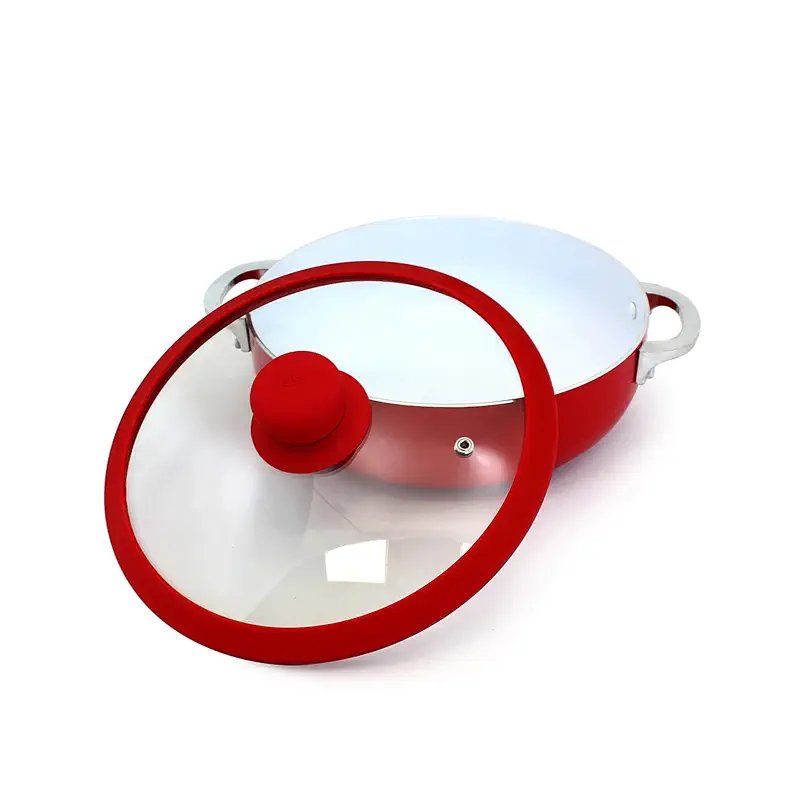 IMUSA USA 3.2Qt Red Ceramic Nonstick Caldero (Dutch Oven) with Silicone Rim & Glass Lid | Ideal for Rice and Stews, Perfect for Everyday Cooking