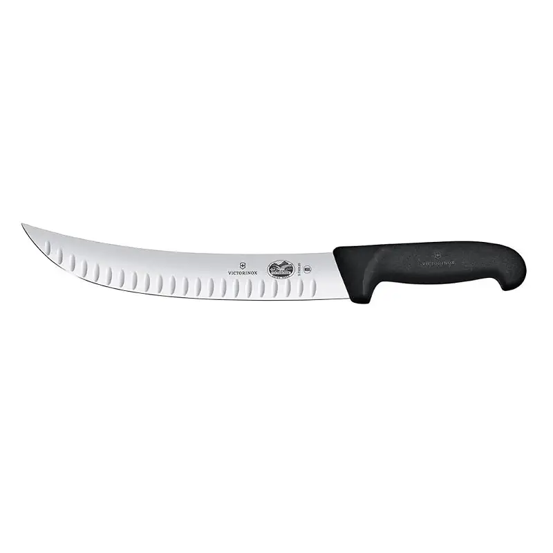 Victorinox Fibrox 10-Inch Cimeter Knife, Curved Granton Blade, Black | Professional Swiss Made butcher knife with non-slip handle and fluted edge for meat processing, dishwasher safe