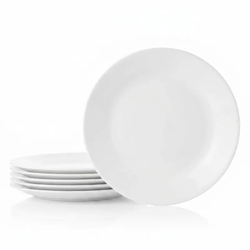 Corelle Vitrelle 6-Piece Salad Appetizer Plate Set Triple Layer Glass and Chip Resistant, 6-3/4-Inch Lightweight Round Plates, Winter Frost White