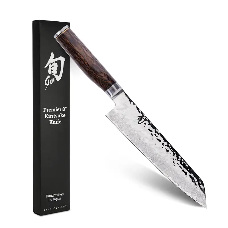 Shun Premier 8" Kiritsuke Knife, Handcrafted Japanese Kitchen Knife for Professional and Home Chefs, VG-MAX Core with Damascus Stainless Steel Cladding, Pakkawood Handle | Handcrafted Japanese Kitchen Knife, VG-MAX Core, Damascus Stainless Steel Cladding, Pakkawood Handle