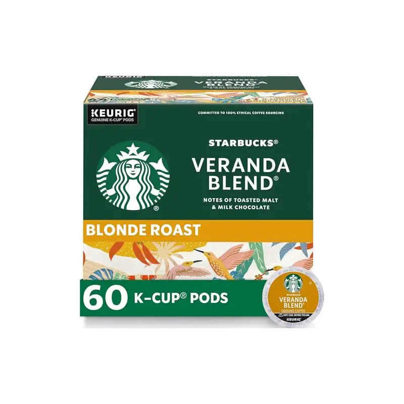 Starbucks K-Cup Coffee Pods, Starbucks Blonde Roast Hot or Iced Coffee, Veranda Blend, 60 Keurig Pods | 100% Arabica K-Cup pods for Keurig brewers; Veranda Blend blonde roast; 6 boxes, 10 pods each (60 total)