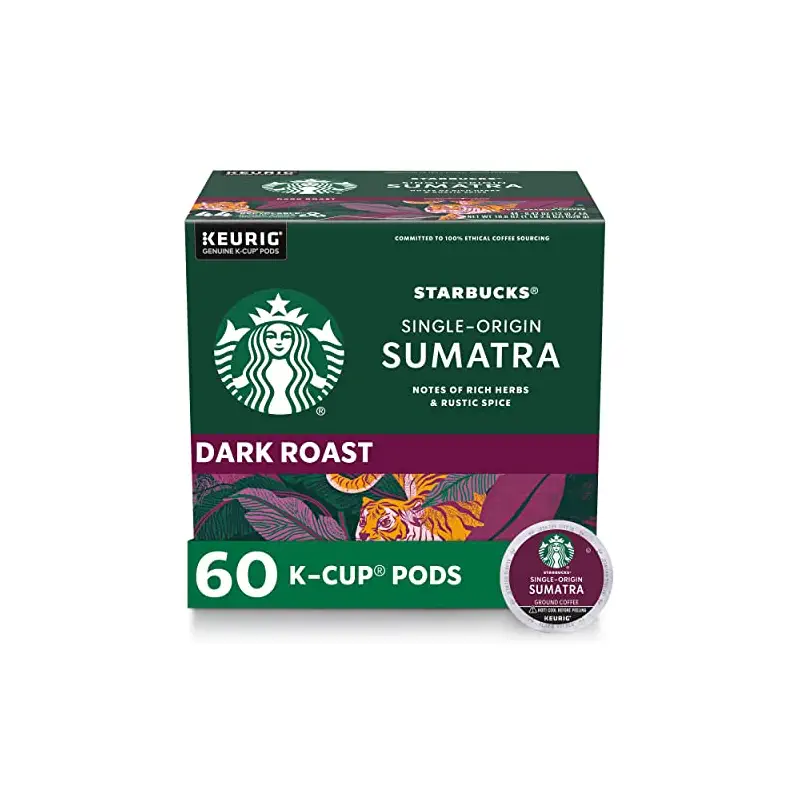 Starbucks K-Cup Coffee Pods, Dark Roast Coffee, Sumatra for Keurig Brewers, 100% Arabica, 6 boxes (60 pods total) | 100% Arabica K-Cup pods for Keurig brewers; single-origin Sumatra dark roast; 6 boxes, 10 pods each (60 total)