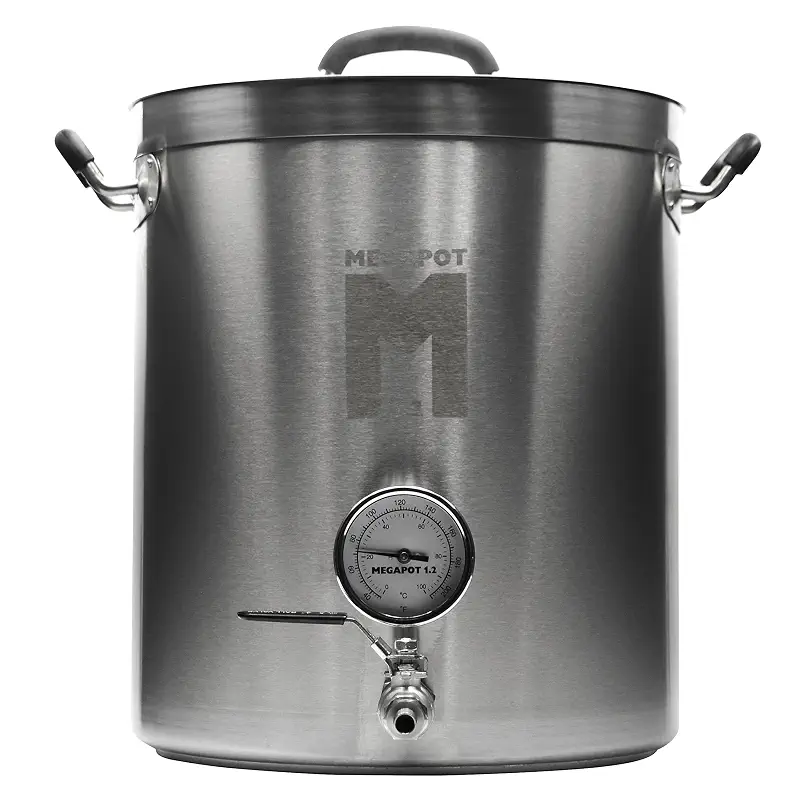 Northern Brewer - MegaPot Stainless Steel Brew Kettle with Volume Markings (10 Gallon w/Valve and Thermometer)