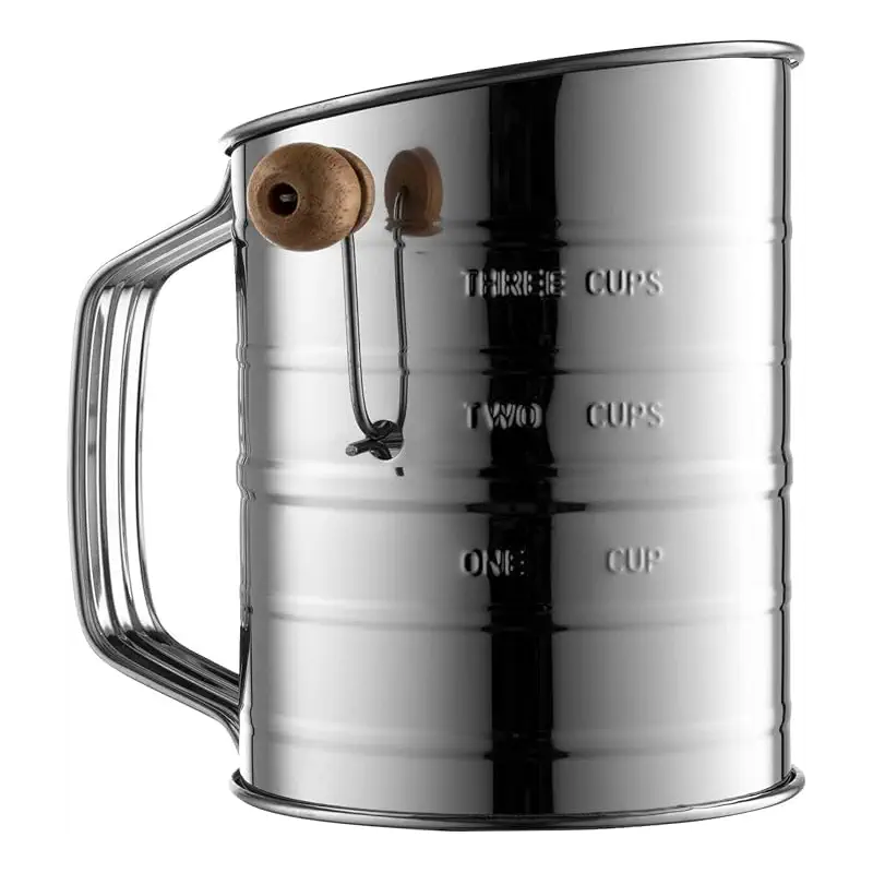 Bellemain Stainless Steel Flour Sifter for Baking with Hand Crank - 3 Cup | Fine Mesh, Silver Color, Double Loop Agitator, Rust Resistant
