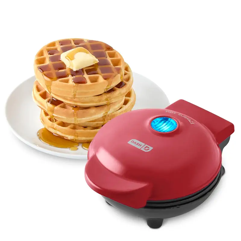 Dash Mini Waffle Maker, 4-Inch Nonstick Cooking Surface, Red | Small Waffle Iron for Dorms & RVs, Chaffle Maker & Compact Waffle Machine, Mini Waffles for Kids & Families