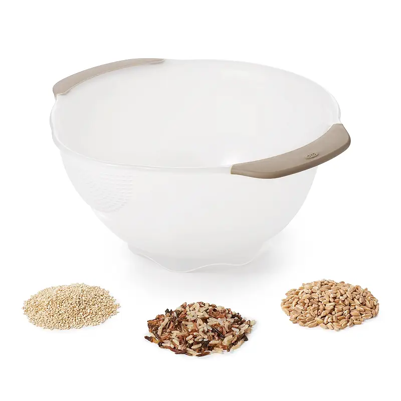 OXO Good Grips Rice & Small Grains Washing Colander | Strainer for Rinsing Grains, Extra Drain Holes to Remove Excess Water, Non-Slip Handles, Ideal for Rice, Quinoa, and Barley