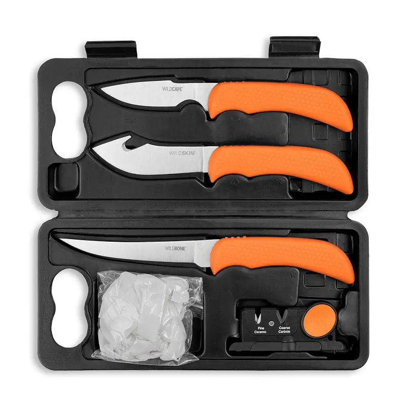 OUTDOOR EDGE WildLite - 6-Piece Field to Freezer Hunting & Game Processing Knife Set with Gut Hook Blade, Caping Knife - Hunting Knives for Gutting Deer with Case - Deer & Elk Accessories