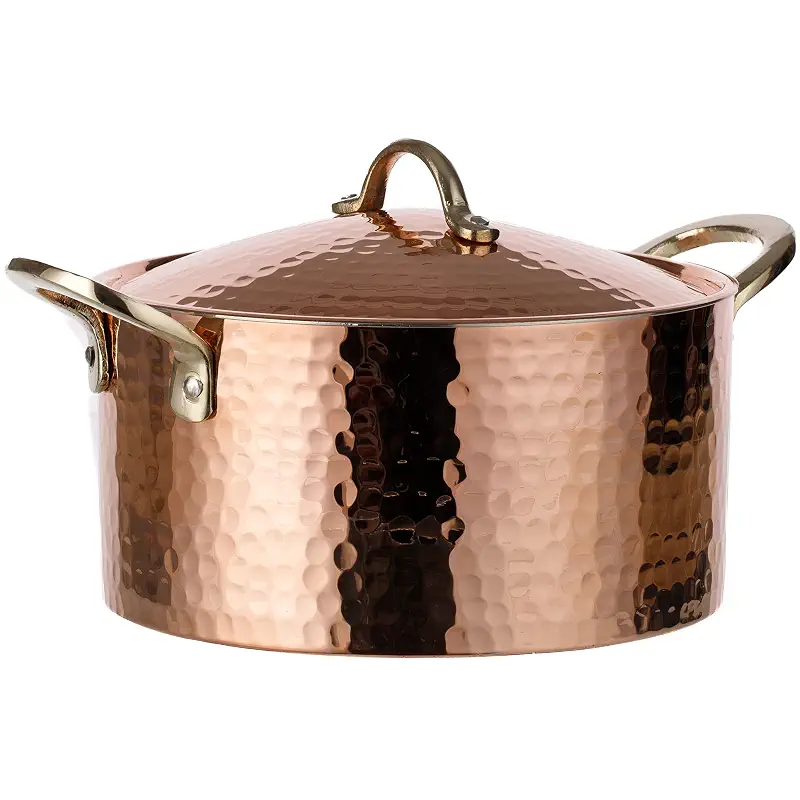 DEMMEX 1.2MM Thick Hammered Copper Soup Pot Stew Pan Casserole Dish, 3 Quarts (7.8" x 4")