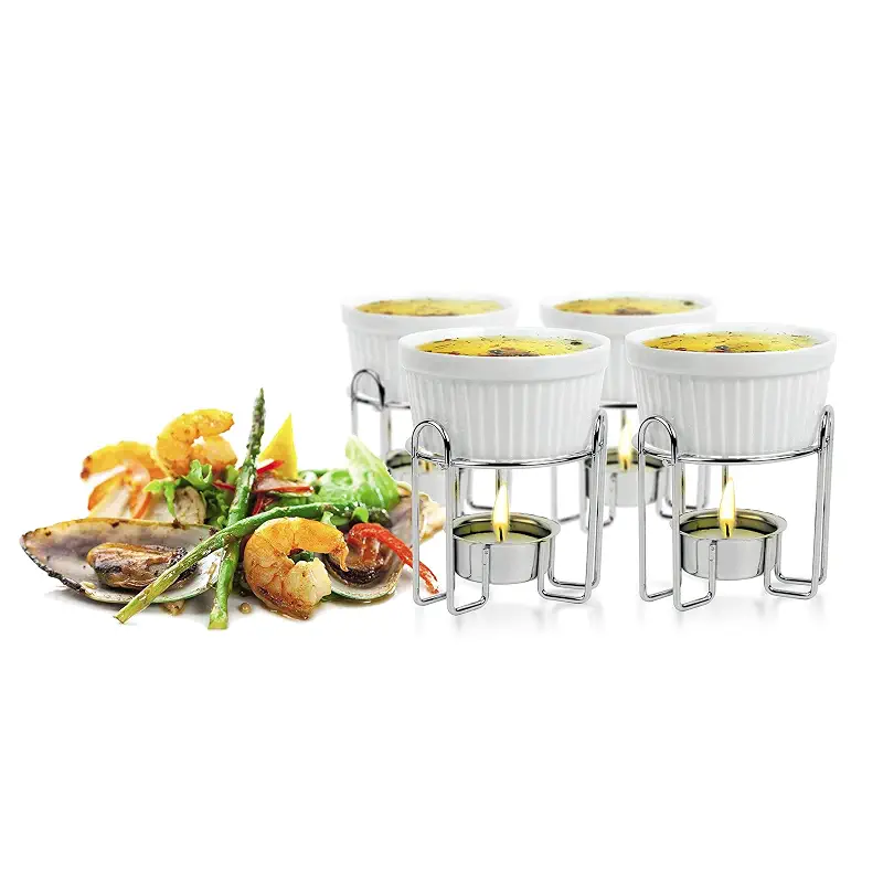 Artestia Butter Warmers Set 4-Piece | Ceramic Butter Warmer with Tea Light Candles, Crab Boil Party Supplies - Dishwasher, Microwave, Oven Safe (White)