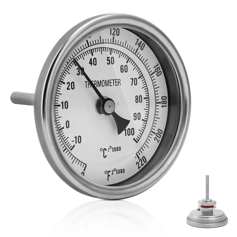 FERRODAY 3" Dial 2" Probe 1/2 NPT Stainless Steel Dial Kettle Thermometer | 0-220ºF/-10-100℃ Dial Thermometer for Brew Kettle Pot, Weldless Thermometer with O-Rings for Measuring Water Temperature