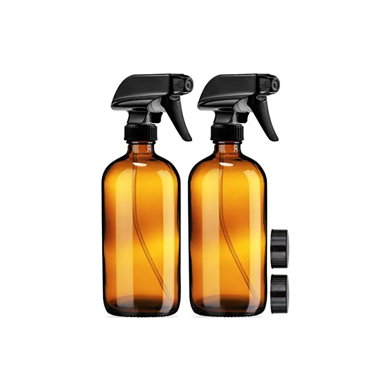 Sally's Organics Empty Amber Glass Spray Bottles - 2 Pack - Large 16oz Refillable Bottle for is Great for Essential Oils, Plants, Cleaning Solutions, Hair - Durable Nozzle - Fine Mist/Stream Setting