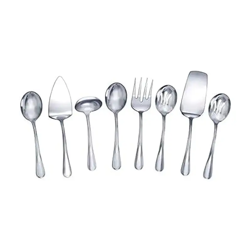 Mikasa Gourmet Basics Kaylee 8-Piece Serving Set, 18/0 Stainless Steel, Ladle, Lasagna Server, Cake Server, Tablespoons, Cold Meat Fork, Dishwasher Safe